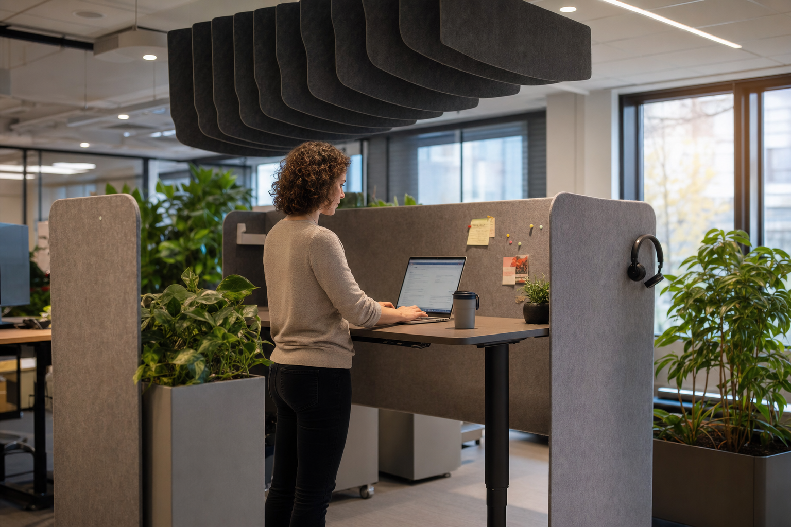 Akoestische werkplek in open kantoor