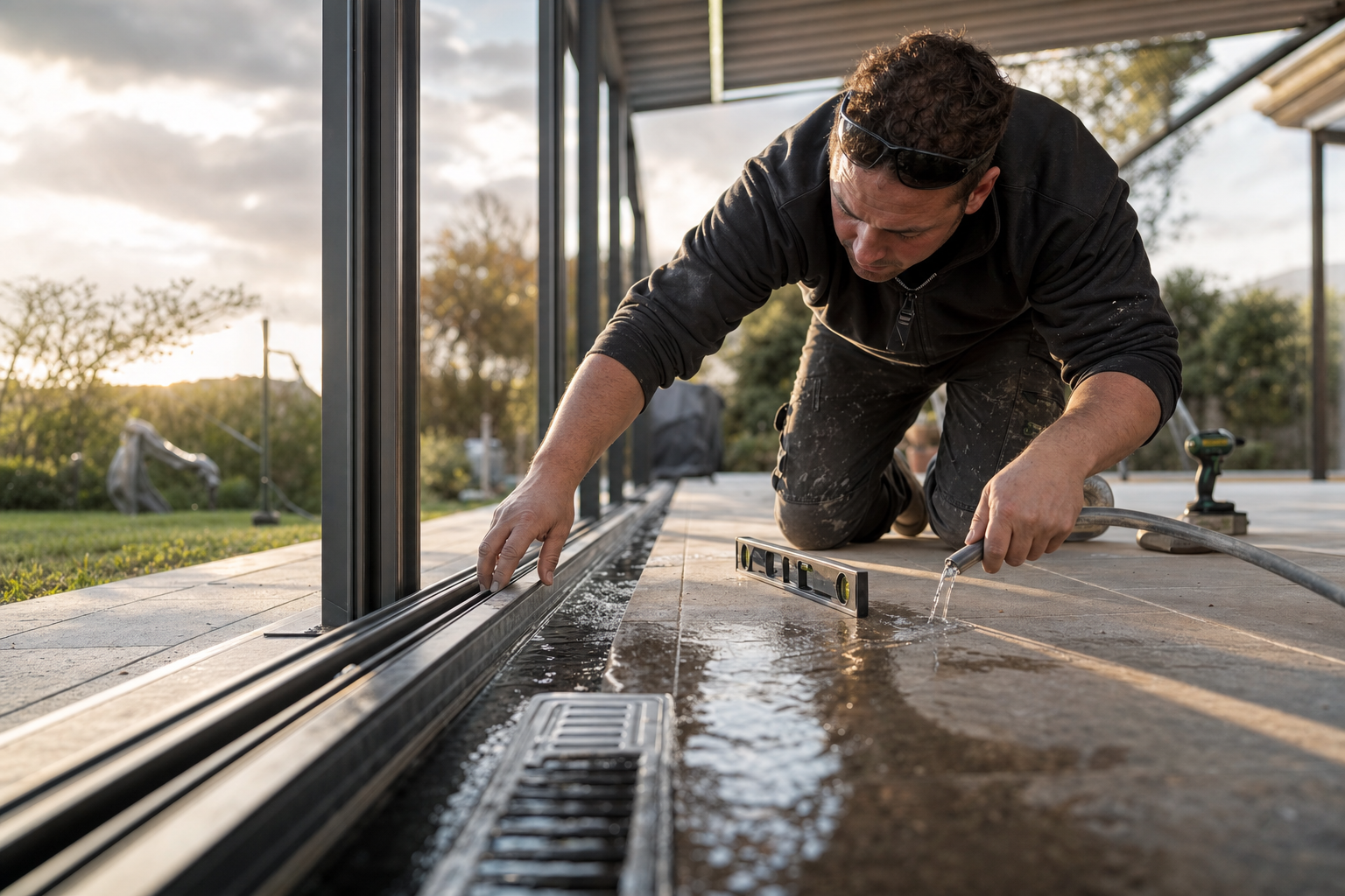 Waterafvoer en drainage glazen schuifwanden